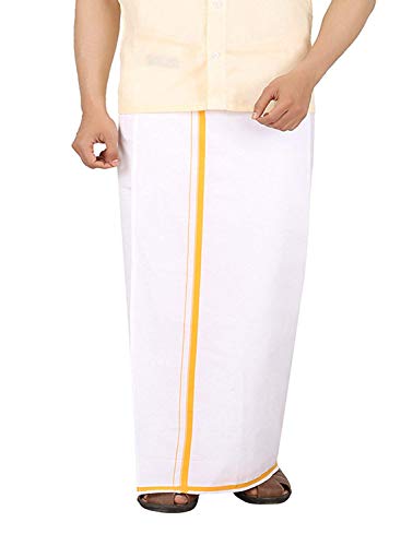 Cotton Double Layer White Dhoti 3.6 Meters Length Lungi Sarong with Colored Border Dhoties