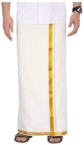 Cotton Double Layer White Dhoti 3.6 Meters Length Lungi Sarong with Colored Border Dhoties