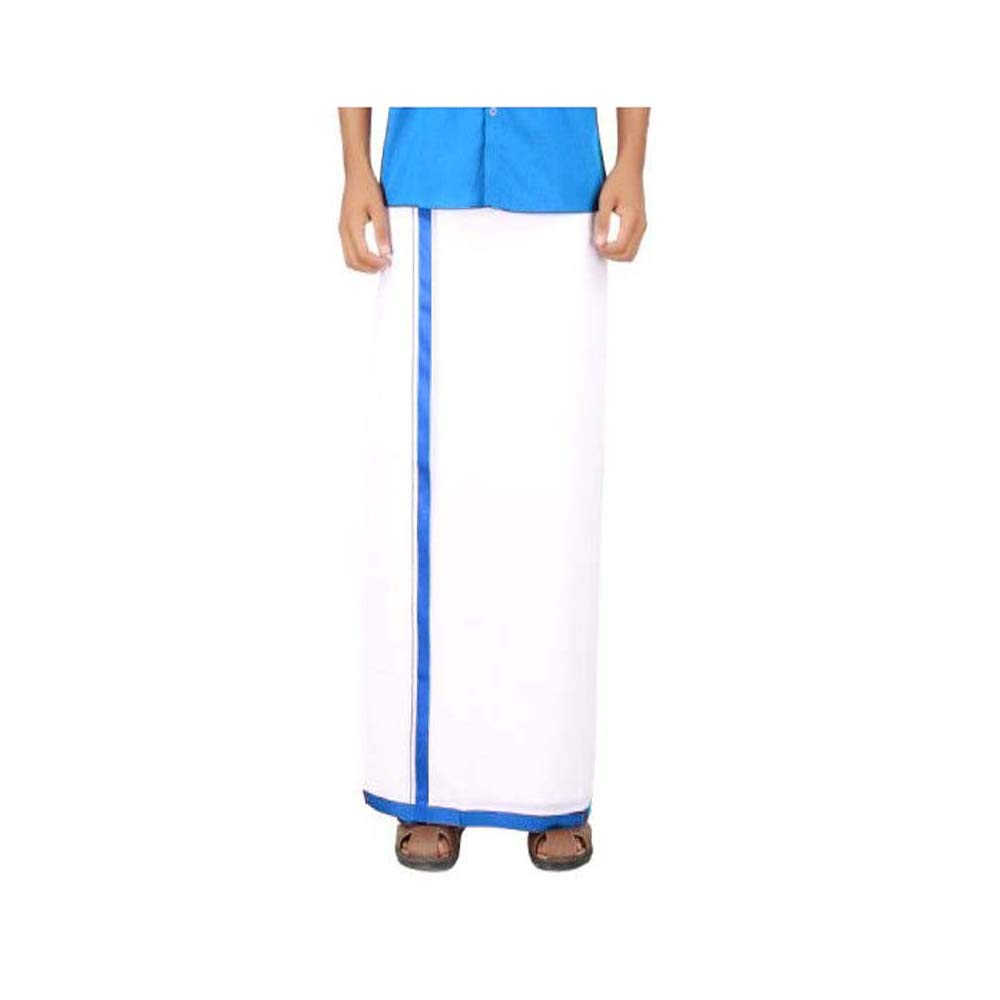 Cotton Double Layer White Dhoti 3.6 Meters Length Lungi Sarong with Colored Border Dhoties