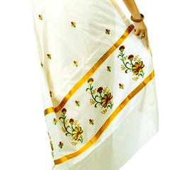 Stylesindia Cotton Kerala Kasavu Saree with Zari Embroidery & Blouse | Traditional Kuthampully Saree for Onam, Diwali, Pongal