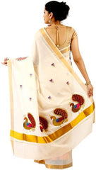 Stylesindia Cotton Kerala Kasavu Saree with Zari Embroidery & Blouse | Traditional Kuthampully Saree for Onam, Diwali, Pongal