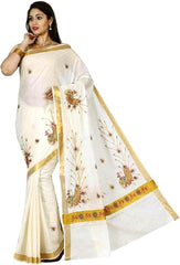 Stylesindia Cotton Kerala Kasavu Saree with Zari Embroidery & Blouse | Traditional Kuthampully Saree for Onam, Diwali, Pongal