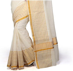 Stylesindia Cotton Kerala Kasavu Saree with Zari Border & Blouse | Traditional Kuthampully Saree for Onam, Diwali, Pongal