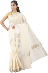 Stylesindia Cotton Kerala Kasavu Saree with Zari Border & Blouse | Traditional Kuthampully Saree for Onam, Diwali, Pongal
