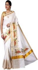 Stylesindia Cotton Kerala Kasavu Saree with Zari Embroidery & Blouse | Traditional Kuthampully Saree for Onam, Diwali, Pongal