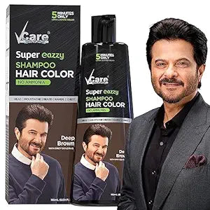 VCare Super Eazzy Hair Colour Shampoo for Women and Men 180ml | Only 5 Minute Root Hair Dye Coloring Kit Head, Moustache, Beard, Hands, Chest | No Parabens, Ammonia And Sulfates (Deep Brown)