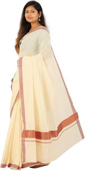 Stylesindia Cotton Kerala Kasavu Saree with Zari Border & Blouse | Traditional Kuthampully Saree for Onam, Diwali, Pongal