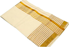 Stylesindia Cotton Kerala Kasavu Saree with Zari Border & Blouse | Traditional Kuthampully Saree for Onam, Diwali, Pongal