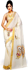 Stylesindia Cotton Kerala Kasavu Saree with Zari Embroidery & Blouse | Traditional Kuthampully Saree for Onam, Diwali, Pongal