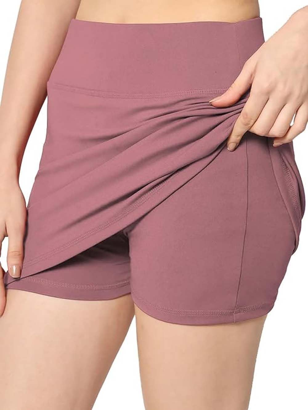 Skirt with Shorts for Women's & Girl's Solid High Waist Flared Skater Short Mini Skirt