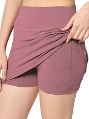 Skirt with Shorts for Women's & Girl's Solid High Waist Flared Skater Short Mini Skirt