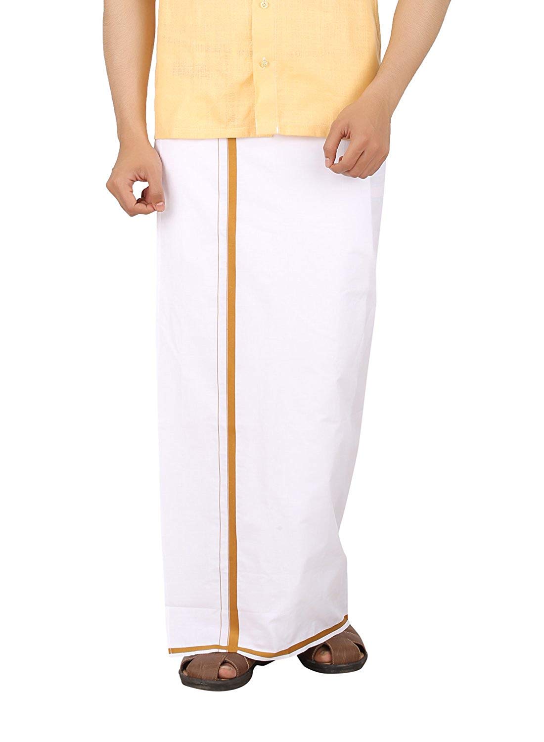 Cotton Double Layer White Dhoti 3.6 Meters Length Lungi Sarong with Colored Border Dhoties