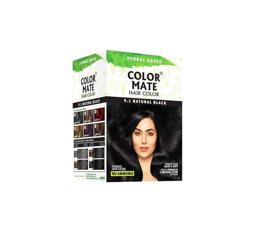 Color Mate Herbal and Henna Based Powder Hair Color Pack of 10 (Each 15g Sachetes) (Natural Black)