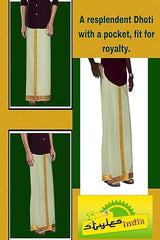 StylesIndia Cotton Saree Border Dhoti with Pocket | Kerala Kasavu Vesti Mundu | Traditional Kattikko Ottikko Men's Dhoti