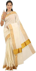 Stylesindia Cotton Kerala Kasavu Saree with Zari Border & Blouse | Traditional Kuthampully Saree for Onam, Diwali, Pongal