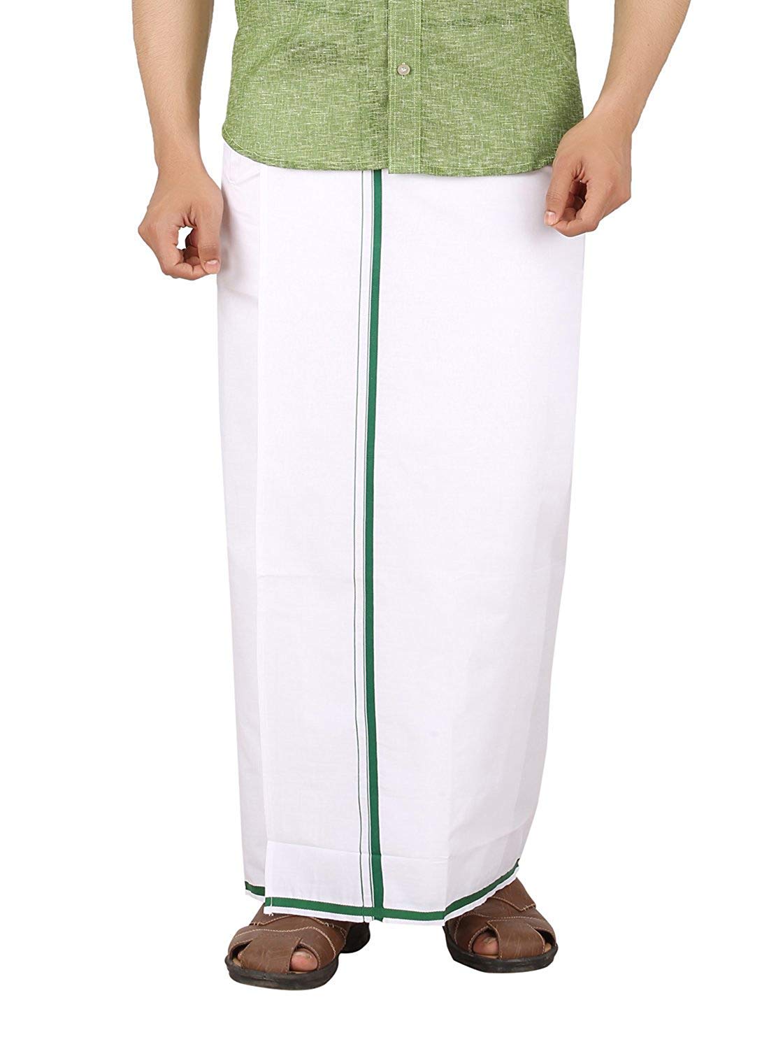 Cotton Double Layer White Dhoti 3.6 Meters Length Lungi Sarong with Colored Border Dhoties
