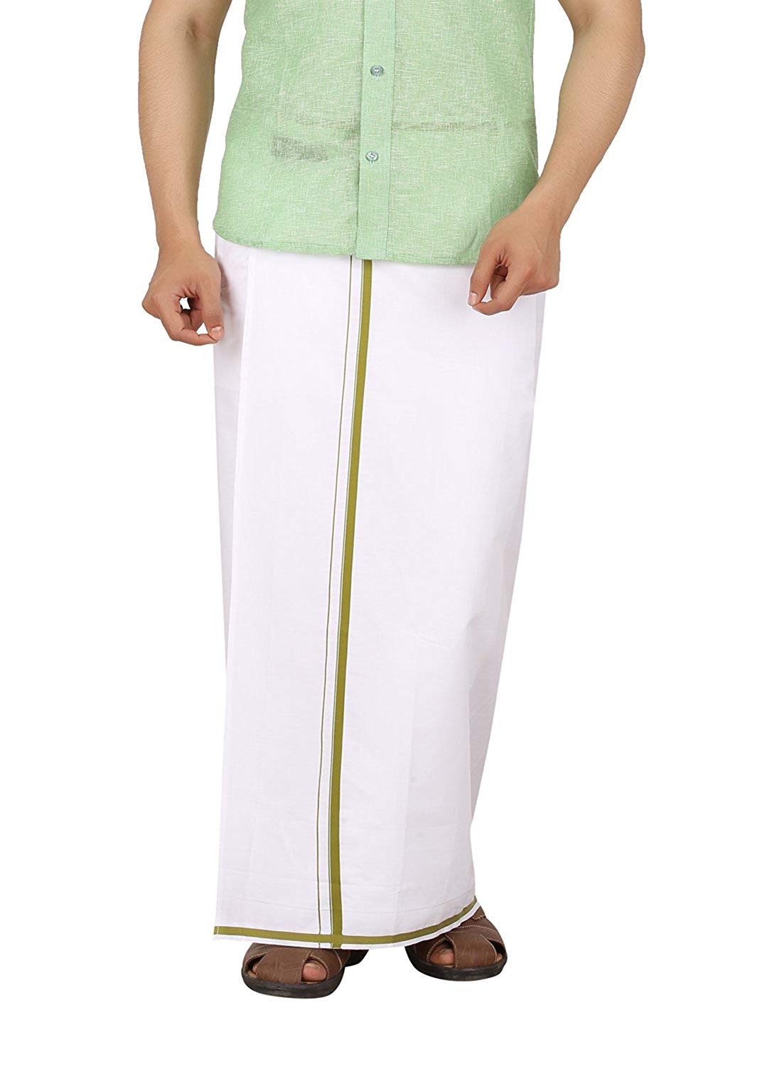 Cotton Double Layer White Dhoti 3.6 Meters Length Lungi Sarong with Colored Border Dhoties