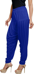Women’s 2-Piece Co-Ord Set – Stretchable Blue Harem Pants with Elastic Waist & Cold Shoulder Zipper Crop Top | Indo-Western Casual Outfit