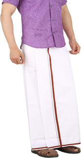 Cotton Double Layer White Dhoti 3.6 Meters Length Lungi Sarong with Colored Border Dhoties
