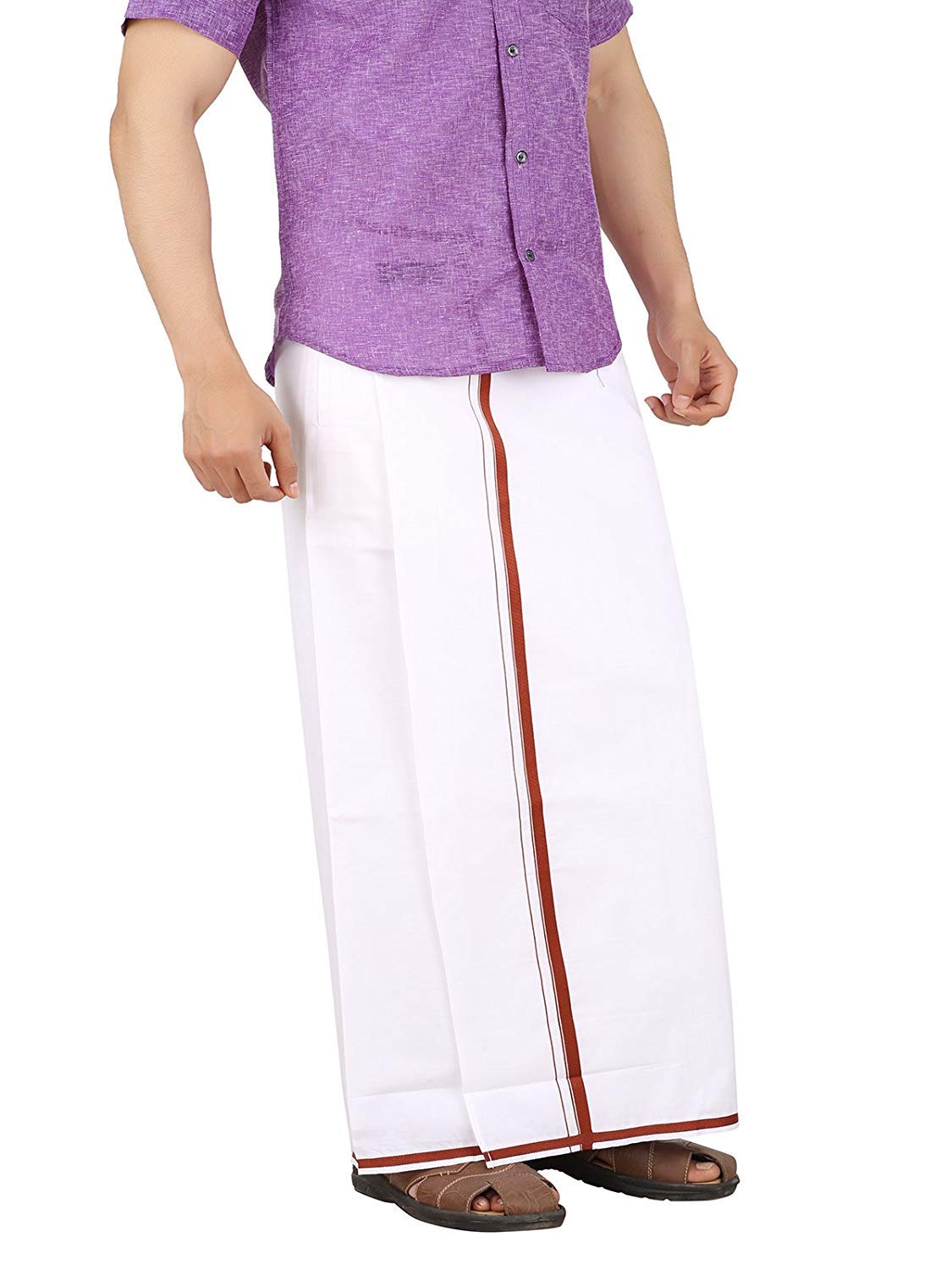 Cotton Double Layer White Dhoti 3.6 Meters Length Lungi Sarong with Colored Border Dhoties