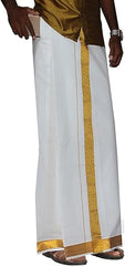 StylesIndia Cotton Saree Border Dhoti with Pocket | Kerala Kasavu Vesti Mundu | Traditional Kattikko Ottikko Men's Dhoti