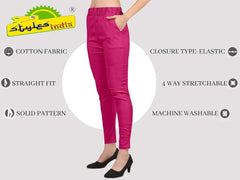 Women's Ankle Length Elastic Waist Cotton Pants, 4 Way Stretchable Slim Fit Casual Pant