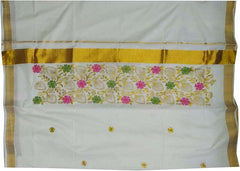 Stylesindia Cotton Kerala Kasavu Saree with Zari Embroidery & Blouse | Traditional Kuthampully Saree for Onam, Diwali, Pongal