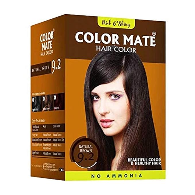 Color Mate Herbal and Henna Based Powder Hair Color Pack of 10 (Each 15g Sachetes) (Natural Brown)