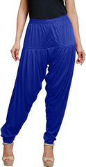 Women’s 2-Piece Co-Ord Set – Stretchable Blue Harem Pants with Elastic Waist & Cold Shoulder Zipper Crop Top | Indo-Western Casual Outfit