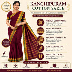 Kanchipuram Cotton Saree for Women | Golden Zari Border | Traditional South Indian Saree for Wedding & Festival