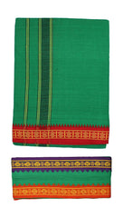 Men's Cotton Colored Single Layer Thalapathy Dhoti with Angavastram (Towel)