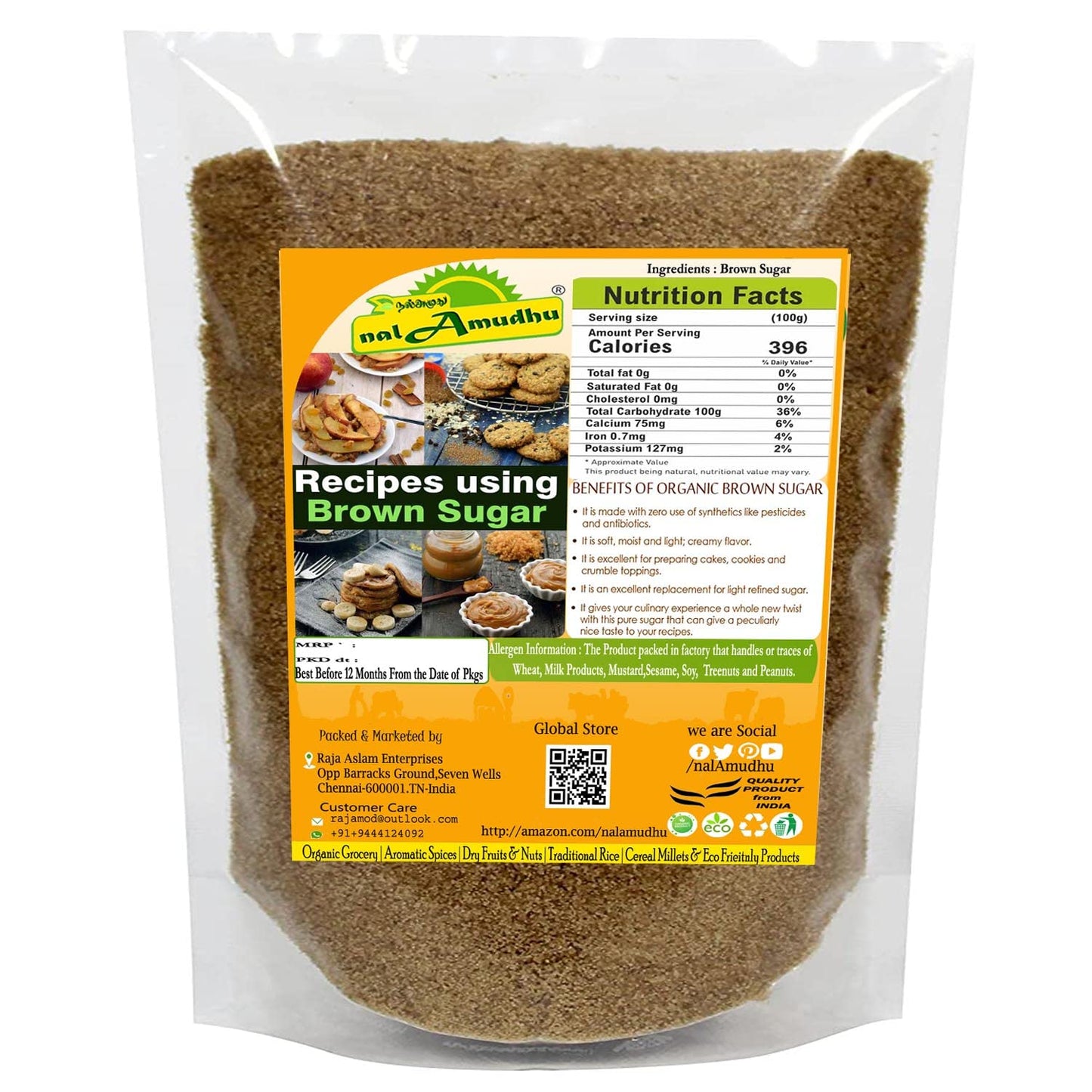 nalAmudhu Brown Sugar | Natural Organic | Sulphur Free | No Color | Unbleached | Mineral Rich | Real Taste & Aroma of Cane 400g