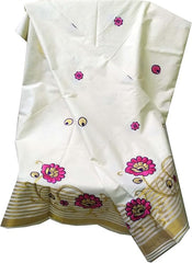 Stylesindia Cotton Kerala Kasavu Saree with Zari Embroidery & Blouse | Traditional Kuthampully Saree for Onam, Diwali, Pongal