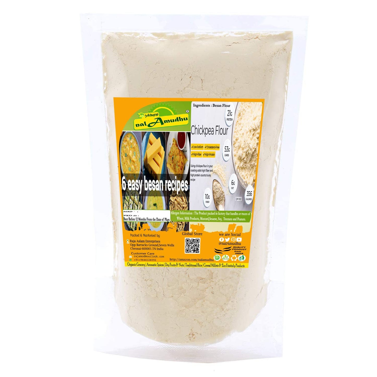 nalAmudhu Besan Flour Organic Garnanzo Flour Pure Chana Dal Fine Powder 454g 1 Lbs 16.01 Oz