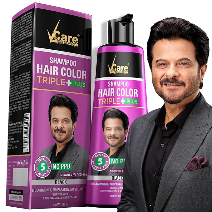 VCare Shampoo Hair Colour Shampoo For Unisex, 180ml (Black)