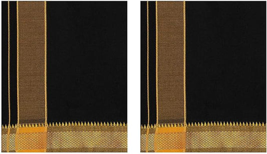 Stylesindia Color Cotton Dhotis Lungi Sarong 2.0 Meters Single Layer Dhoti Pack of 2 (Black)
