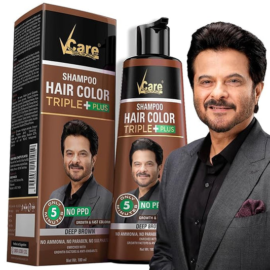 VCare Shampoo Hair Colour Shampoo For Unisex, 180ml (Deep Brown)
