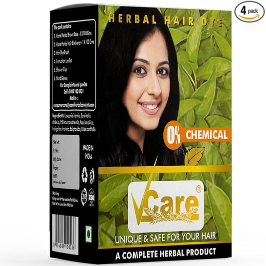 VCare Natural Herbal Hair Dye Powder | Apply for Dry Hair |100% Organic Henna Black Dye Hair Color Boost Shine and Hair Growth - 60 gm (Pack of 5) - Black