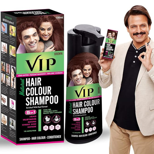 VIP 5 in 1 Hair Colour Shampoo base Hair Color Shampoo, Brown 180ml Brown