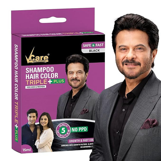Vcare Shampoo Hair Color, Black, 15ml(pack of 10)