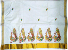 Stylesindia Cotton Kerala Kasavu Saree with Zari Embroidery & Blouse | Traditional Kuthampully Saree for Onam, Diwali, Pongal