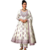 Mul Cotton Printed Salwar Kameez Set with Zari & Sequin Embroidery | Ethnic Anarkali Style Suit with Dupatta for Women | Festive & Casual Wear