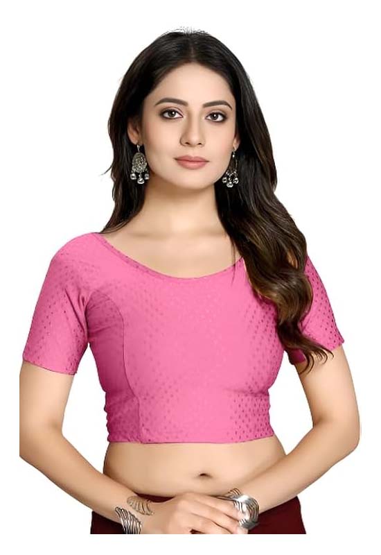 Stylesindia Women's Cotton Lycra Stretchable Crop Top | Half Sleeve Dry Fit Gym Shirt | Athletic Workout Tee | Yoga, Running, Fitness Sports Top | Versatile Sari Blouse
