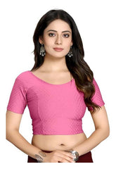 Stylesindia Women's Cotton Lycra Stretchable Crop Top | Half Sleeve Dry Fit Gym Shirt | Athletic Workout Tee | Yoga, Running, Fitness Sports Top | Versatile Sari Blouse