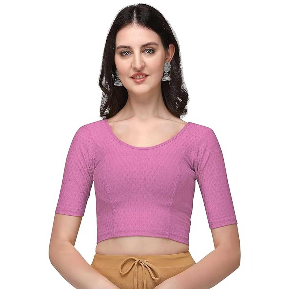 Stylesindia Women's Cotton Lycra Stretchable Crop Top | Half Sleeve Dry Fit Gym Shirt | Athletic Workout Tee | Yoga, Running, Fitness Sports Top | Versatile Sari Blouse