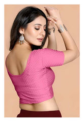 Stylesindia Women's Cotton Lycra Stretchable Crop Top | Half Sleeve Dry Fit Gym Shirt | Athletic Workout Tee | Yoga, Running, Fitness Sports Top | Versatile Sari Blouse