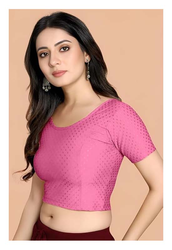 Stylesindia Women's Cotton Lycra Stretchable Crop Top | Half Sleeve Dry Fit Gym Shirt | Athletic Workout Tee | Yoga, Running, Fitness Sports Top | Versatile Sari Blouse