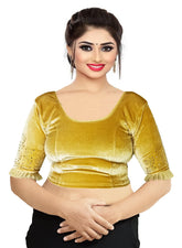 StylesIndia Women's Velvet Designer Blouse with Golden Stone Work | Deep U-Back Party Wear Blouse | Festive & Bridal Saree Blouse DNO:551
