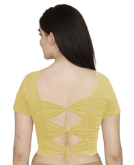 StylesIndia Women's Designer Cotton Lycra Blouse | Back Knot Cut-Out Tassel Design | Stretchable Crop Top for Sarees & Lehengas DNO:136