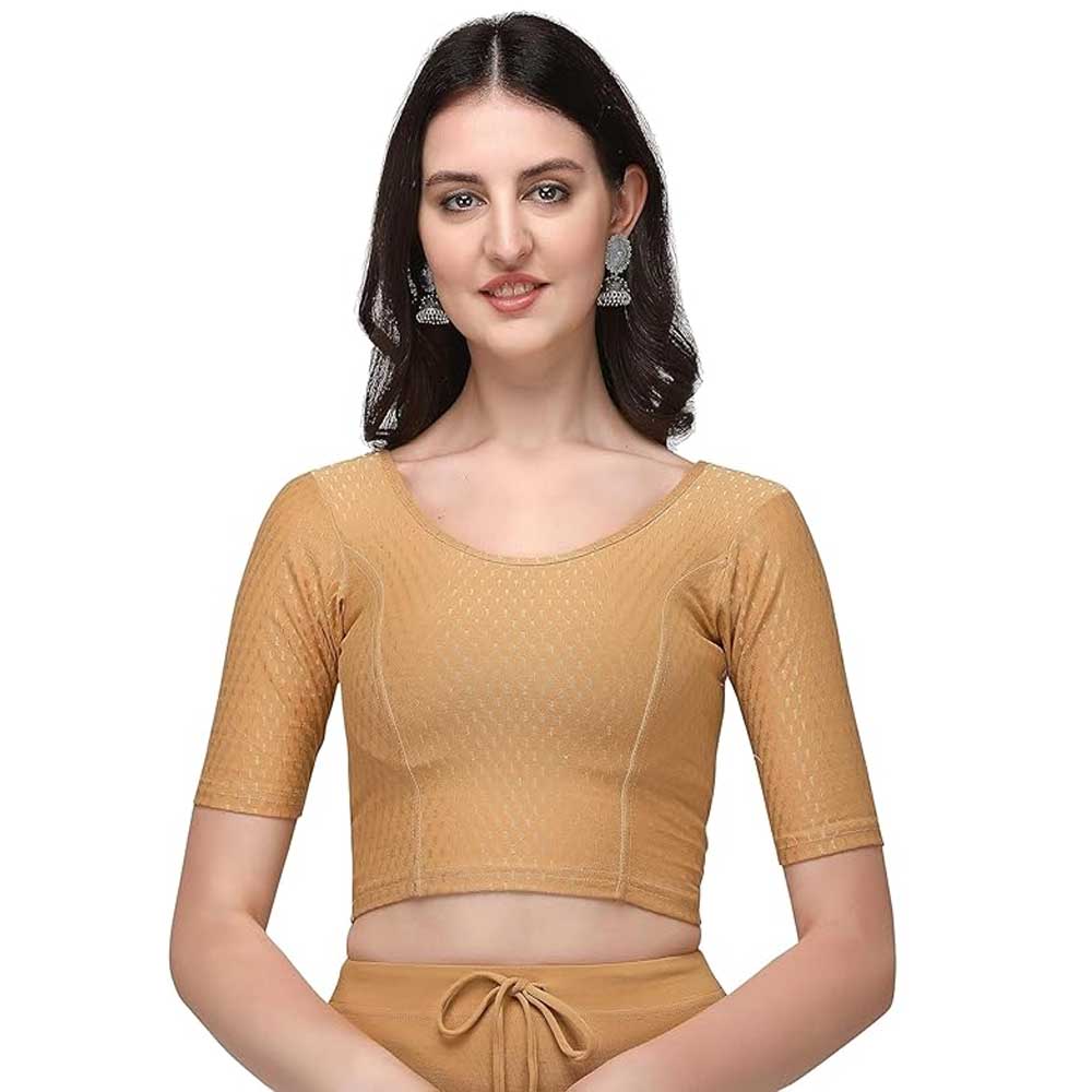 Stylesindia Women's Cotton Lycra Stretchable Crop Top | Half Sleeve Dry Fit Gym Shirt | Athletic Workout Tee | Yoga, Running, Fitness Sports Top | Versatile Sari Blouse